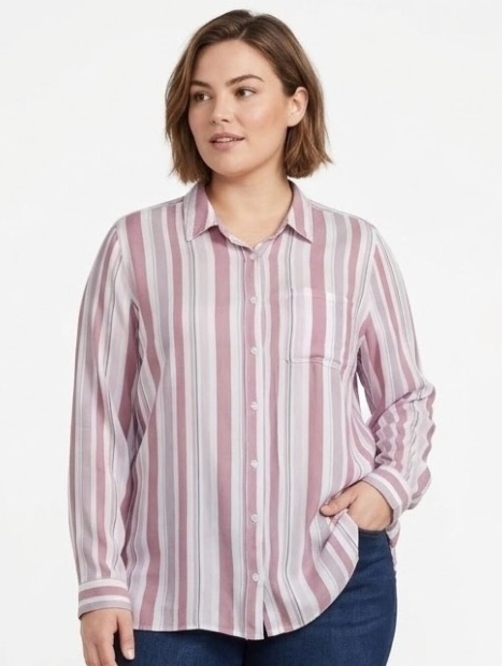 Terra & Sky Plus Size Striped Button Front Blouse